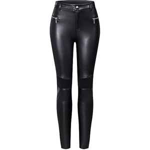 Leggings en cuir pour femmes de haute qualité, taille mi-haute, légers, avec fermeture à boutons, pantalons pour l'automne/printemps, extensibles, longs - Product Image 1