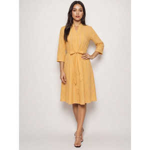 Robe chemise midi rayée en coton tissé à la main, col en V, respirante, décontractée, tendance, courte, modeste, coupe ample, pour femme, taille XS - Product Image 5