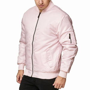 Chaquetas de bombardero de satén para hombre de último estilo, cortavientos de invierno con cuello levantado rosa, decoración de bolsillo de longitud larga, servicio OEM - Product Image 4