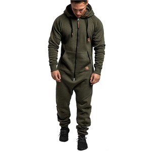 ร้อนผู้ชายJumpsuitชุดนอนแขนยาวกางเกงวอร์มSplicingฤดูใบไม้ร่วงฤดูหนาวสบายๆHoodieชายซิปJumpsuit Streetwear Overalls