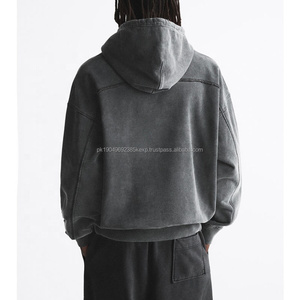 Custom Cotton Oversized Men's Cropped Hoodie Men <b>Vintage</b> Washed Print Hoodie French Terry Acid Wash Hoodie For Men - Product Image 3