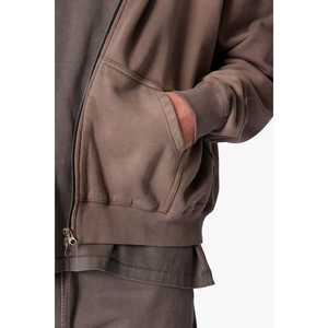 Sweat à capuche zippé décontracté en molleton 100 % coton délavé avec poche kangourou - Product Image 5