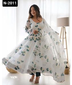 Vêtements ethniques indiens Faux Georgette solide avec robe Maxi de travail imprimée numérique avec paire Dupatta pour mariage et tenue de festival - Product Image 1