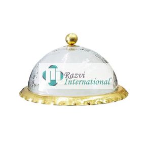 Support à gâteau dôme en verre avec plaque à bordure dorée Support à gâteau décoratif Beau dôme avec bouton Support à gâteau couvert élégant et unique - Product Image 1