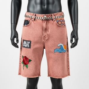 Peach Acid Wash Denim <b>Shorts</b> 380 GSM Heavy Cotton Denim Raw Hem Custom Embroidery Artwork <b>Patch</b> Logo Acid wash <b>men's</b> <b>shorts</b> - Product Image 6