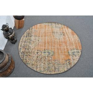 พรมตุรกีโบราณ4.4 x 4.4ft ผ้าขนแกะทำมือดีไซน์เย็บปะติดปะต่อกันทรงสี่เหลี่ยมผืนผ้าสำหรับใช้ข้างเตียง - Product Image 1