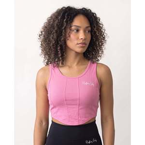 Débardeur court tricoté rose pour femme, col rond, couleur unie, décontracté, écologique, respirant, logo frontal, taille M, Fitness - Product Image 5