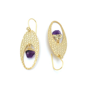 Dua Trendy Amethyst Rough Drop Pendientes 18K Chapado en oro Latón Joyería DE BODA hecha a mano para mujeres - Product Image 3