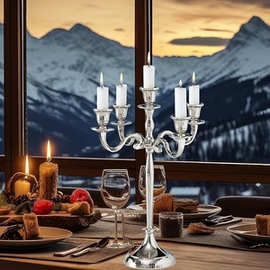 New Aluminum metal 5 arm silver <b>candelabra</b> for wedding home party decoration in customized size and finish - Product Image 3