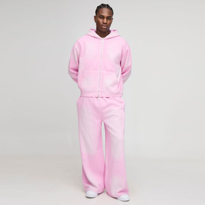 Ensemble survêtement unisexe personnalisé avec sweat à capuche bleu à fermeture éclair et pantalon de jogging large, design ample et carré, imprimé brodé sur le devant, streetwear, lavage plus, hiver - Product Image 6