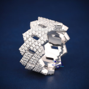 Pass Diamond Tester Hip Hop Bling D Color Moissanite Iced Out Men's 2 Rows Cuban Link Ring con plata de ley 925 - Product Image 2