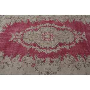 Vintage Turkish Rug Classic Pink Beige 5.9 X 10.3ft Handmade Wool Patchwork Design for Bedside Rectangle Hallway Pattern Latex - Product Image 5