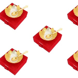Bol de service coupe Lotus plaqué or-argent de 4 pouces, bol décoratif en laiton pour cadeau, cadeaux de retour pour mariage - Product Image 2