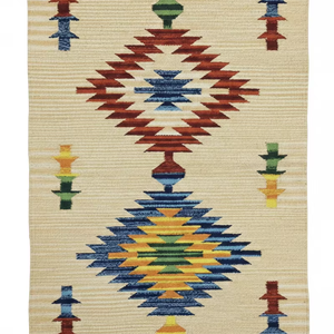 Tapis en coton tissé à la main, motif floral moderne, beige, lavable en machine, écologique, multicolore, pour la maison, les pique-niques, les voyages et la décoration - Product Image 1