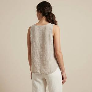 Canotta da Donna con Scollo a V e Bottoni, Doppio Tessuto (50% Lino 50% Cotone), Traspirante, Stile Bohémien, Tinta Unita - Product Image 2