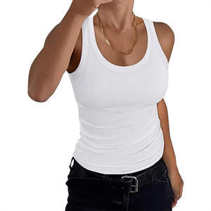 Expédition rapide été 2025 décontracté solide sans manches réservoirs pour femmes nouveauté col rond basique côtelé débardeurs - Product Image 6