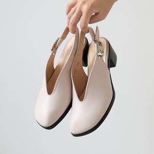 [JSHOE] Handmade Genuine Cowhide Lemon Square Toe Slingback Shoes 5cm Block <b>Heel</b> Comfortable <b>Women</b> Pumps - Product Image 4