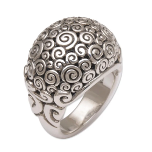Anillo abovedado de plata de ley Unisex, joyería artesanal, diseño de burbuja de nube, ajuste de bisel para aniversario, regalo de fiesta de boda para mujer - Product Image 1