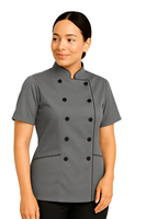 Chaqueta de Chef de Manga Corta para Mujer, Corte Entallado, Polialgodón, OEM, Uniforme Culinario Profesional, Colores Personalizados, para Restaurante y Bar