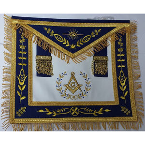 Pakistan Manufacturer Masonic Regalia Master Mason <b>Apron</b> Navy Blue With Golden Fringe Gold - Product Image 1