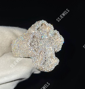 Luxury Custom <b>Cross</b> Baguette Cut Christian Religious 925 <b>Sterling</b> <b>Silver</b> Rhodium Plated Iced Moissanite Ring Gift - Product Image 1