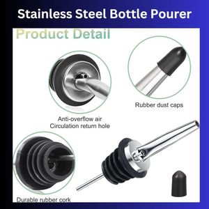 Wine <b>Pourer</b> Spout <b>Oil</b> Bottle Stainless Steel Wine Spout With Stopper Small Black Cap Red Wine Pouring Spout <b>Pourer</b> for Liquor - Product Image 5