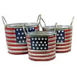 Bendera Amerika Serikat penanam cetak luar ruangan dan dalam ruangan Pot logam dan bunga pot meja penanam untuk penggunaan ruang tamu Dekorasi Rumah