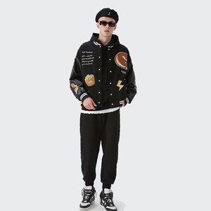 OEM custom high quality chenille embroidery leather sleeves baseball bomber letterman varsity <b>jacket</b> for <b>men</b> - Product Image 4