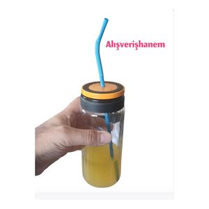 Vasetto di vetro tazza con paglia e coperchio sottovuoto