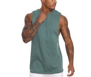 100% algodón al por mayor en blanco gimnasio fitness entrenamiento camiseta hombres Dry fit personalizado sin mangas - Product Image 1