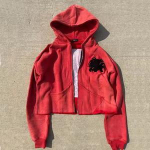 Sweat à capuche zippé cropped délavé à l'acide pour hommes de couleur personnalisée pull Streetwear Boxy lourd pour l'hiver - Product Image 2