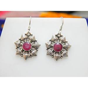 Pendientes colgantes de piedras preciosas de rubí Natural de Plata de Ley 925, pendiente de gota de diseño de flor Simple, - Product Image 5