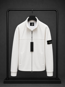 <b>Men's</b> <b>White</b> Cotton Puffer <b>Jacket</b> Stand Collar Zipper Closure Casual Knitted Solid Color Winter Wear Waterproof Nonwoven Front - Product Image 2