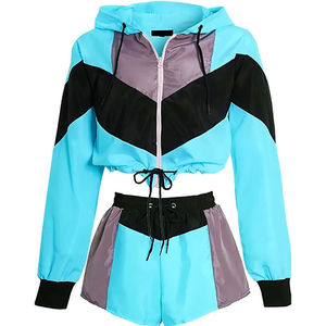 Ensemble 2 pièces pour femme : short et veste coupe-vent à manches longues avec capuche, grande taille, 100 % polyester, séchage rapide et respirant 2026 - Product Image 3