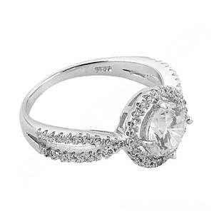 Bague de fiançailles classique ronde en zircon avec halo, sertie pavé, plaquée or rose, bijoux fins tendance pour femme - Product Image 2