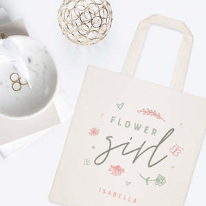 Personalized Floral Name Cotton Canvas Tote Bag for Flower Girls Open Closure Wedding Accessories - Product Image 2