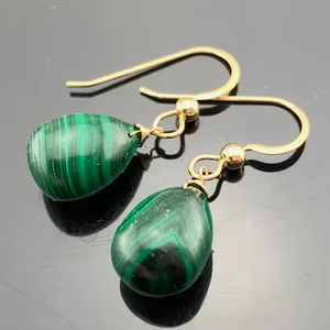 Pendientes Colgantes de Malaquita para Niños con Aspecto Elegante, Plata de Ley Chapada en Oro, Engaste de Bisel, Regalo de Aniversario de Bodas, Joyería - Product Image 1