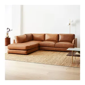 Living room sofa L -shaped corner design Modern design high quality orange leather, living room furniture modern high quality