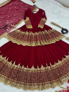 Mariée mariage et fête spéciale couleur marron Design énorme Flair motif traditionnel Salwar costume avec ensemble Dupatta assorti à vendre - Product Image 5