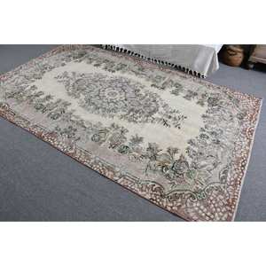 Classique Beige Vert Vintage Tapis Turc 5.5 X 9.1ft Laine Faite À La Main avec Support En Latex Patchwork Rectangle Tapis De Chevet - Product Image 4