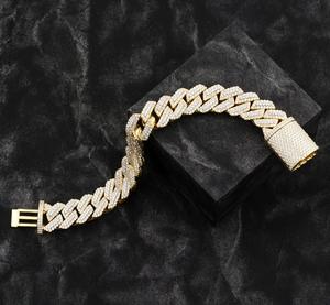 Ensemble de bracelets cubains en diamant Moissanite clouté de 15mm pour les déclarations de mode Hip Hop de l'Inde - Product Image 4