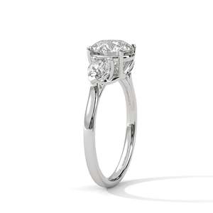 2CT Round Lab Diamond Engagement Ring with Pear Side Stones VVS Clarity 3-<b>Stone</b> Gold Ring Lab Grown Diamond Ring Custom - Product Image 4