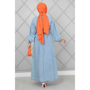 Hombros Borla Hijab Vestido Denim Azul Hielo - Product Image 5