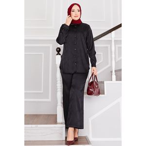 Ensemble 2 pièces jacquard double pantalon au-dessus du genou short noir avec hauts de style club pour la maison - Product Image 1