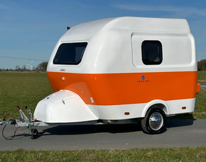 Mini Caravana Estilo Lágrima Naranja y Blanca, Remolque <span class=keywords><strong>de</strong></span> Viaje con Capacidad para 2 Personas, Diseño Moderno y Ligero - Product Image 1