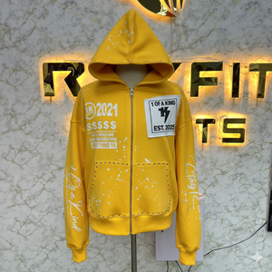 เสื้อฮู้ดซิปมีซิปสำหรับผู้ชายซักด้วยกรดเสื้อมีฮู้ดแนวสตรีทผ้าฟลีซสำหรับผู้ชายซักแบบวินเทจ - Product Image 4