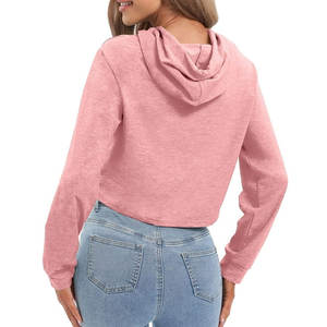 Femmes décontracté couleur unie coton polaire à manches longues haut court à capuche col d'hiver court sweats à capuche sweats - Product Image 3