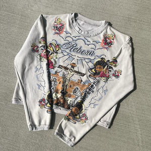 T-shirt à manches longues surdimensionné personnalisé pour homme, coton lourd 280g, style streetwear, détails déchirés, écologique - Product Image 3