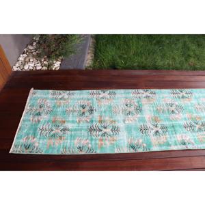 Vintage <b>Runner</b> Rug 2.2x7.8 ft (66x239 cm), Turkish <b>Green</b> Oriental Rug - Product Image 5