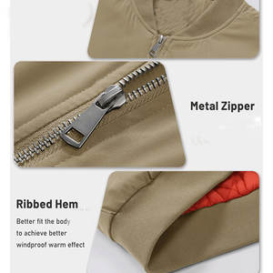 Blouson d'aviateur avec fermeture pour hommes Veste avec logo personnalisé OEM pour hommes Vestes pour hommes Logo avec fermeture à glissière avant Manches longues Poignets élastiques - Product Image 6